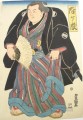 sumo wrester in blue brown striped underkimono Utagawa Toyokuni Japanese
